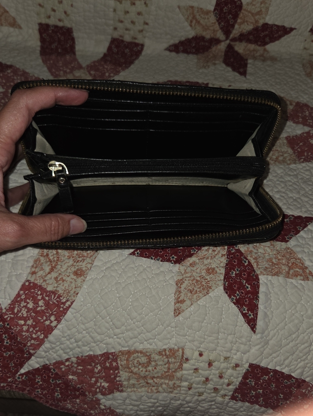 kate spade Black Quilted Zip-Around Wallet with Gold Plaque - Picture 8 of 9